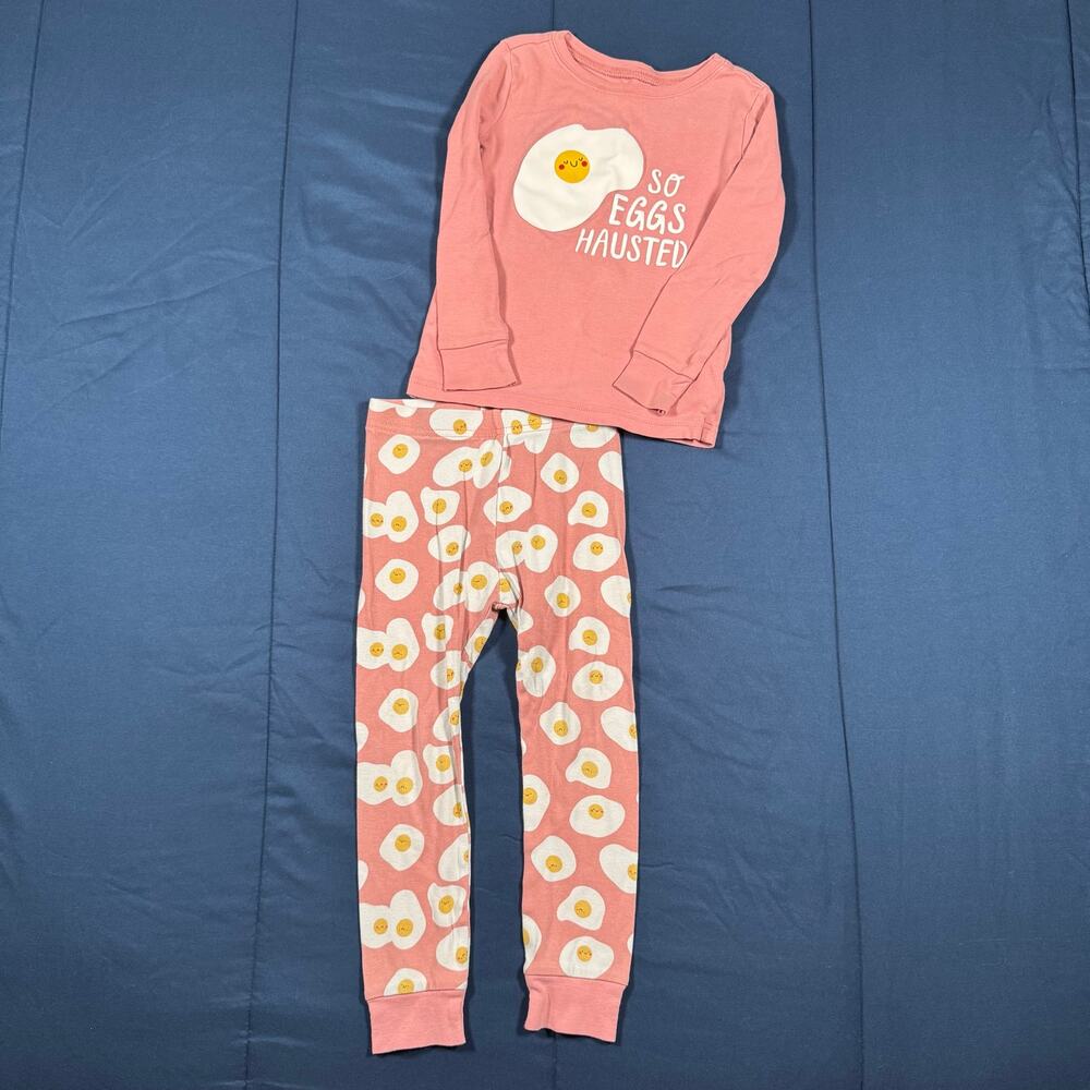 Old Navy 4T So Eggs Hausted Pajama Set Pink Egg Print